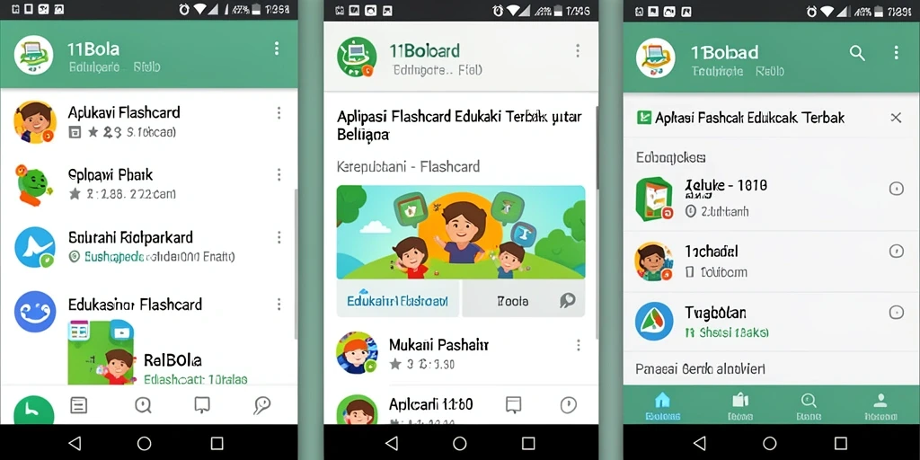 Tampilan antarmuka intuitif 11BOLA untuk aplikasi Flashcard.
